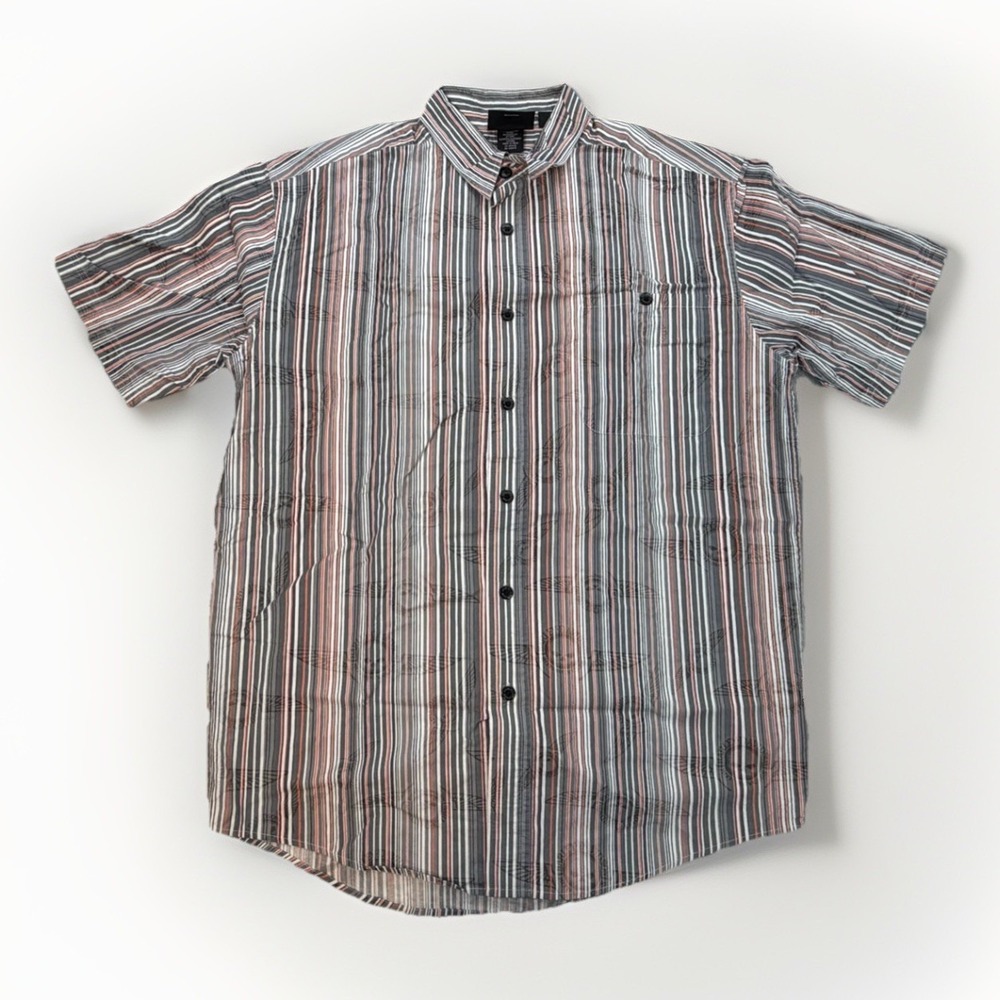 Harley Davidson Men's M Gray Striped Willie G skull Short Sleeve Shirt